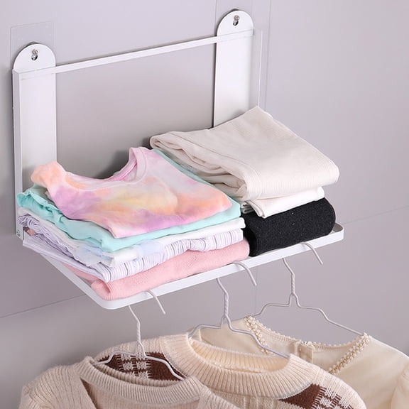 CaiYueKe Foldable Wall Mounted Shelf, Iron Storage Rack Floating Shelves for Bathroom Laundry Kitchen Garage, Space Saving Organizer, Heavy Duty Collapsible Closet Utility Shelving Unit, Easy Install