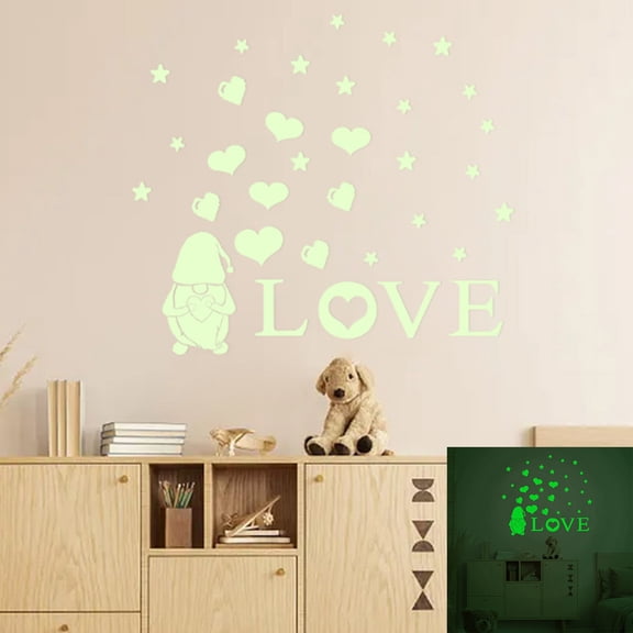 CaiYueKe Glow in the Dark Wall Stickers Luminous Decals for Bedroom Living Room Romantic Night Light Decor Peel and Stick PVC Glowing Stars Hearts for Ceiling Home Party Valentine's Day Gift