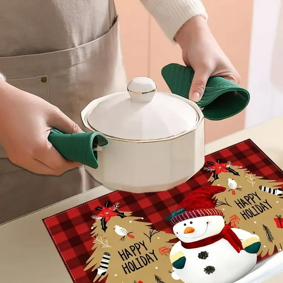 CaiYueKe Gnome Believe Xmas Balls Christmas Placemats, 12x18 Inch Seasonal Black and Red Winter Snowflake Snowman Table Mats for Party Kitchen Dining Decoration