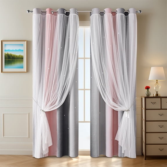 CaiYueKe Gradient Starry Curtains for Windows Sheer Blackout Drapes Tulle Voile Bedroom Living Room Decor Modern Laser Cut Celestial Dreamy星空遮光窗帘