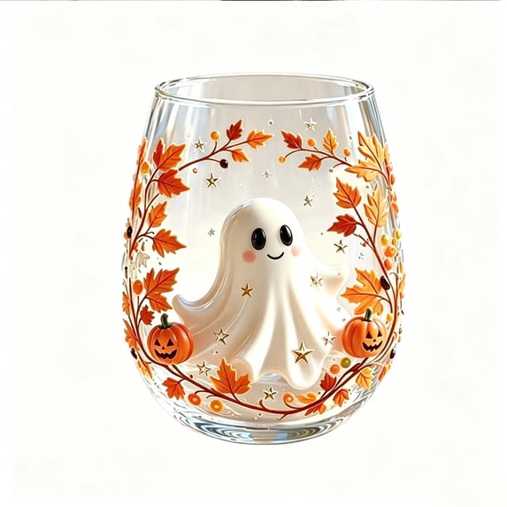 CaiYueKe Halloween Transparent Glass Water Cup, Spooky Ghost Pumpkin Design Drinking Glass for Party Beverage Serving, Durable Clear Glassware for Holiday Home Decor and Festive Gift