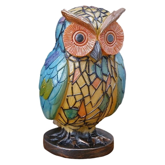 CaiYueKe Handmade Stained Resin Owl Animal Table Lamp Vintage Bedside Lighting for Living Room Bedroom Reading Corner Decor Warm Light Nightstand Accent Lamp