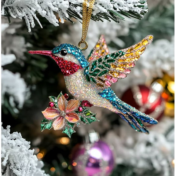 CaiYueKe Hummingbird Christmas Ornament - Acrylic Hummingbird Ornaments for Christmas Tree Teal Bird Hanging Ornaments Xmas Holiday for Girls Women Birds Lovers Gifts