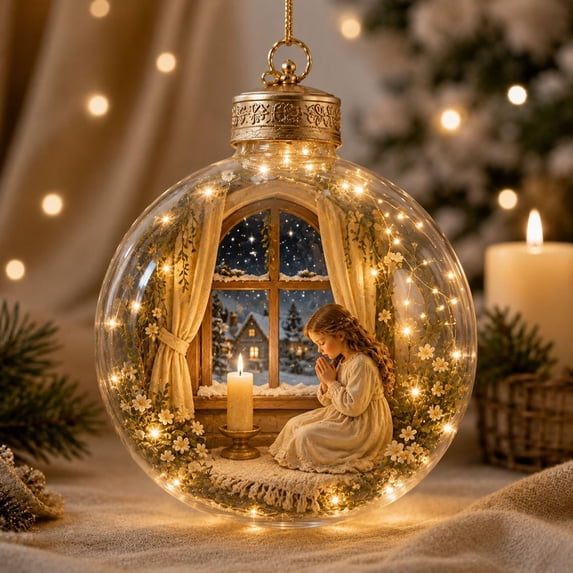 CaiYueKe Illuminated Christmas Scripture Keepsake Ornament, Lighted Holiday Decor with Inspirational Scene for Christmas Tree Tabletop Display, Meaningful Religious Gift for Family and Friends