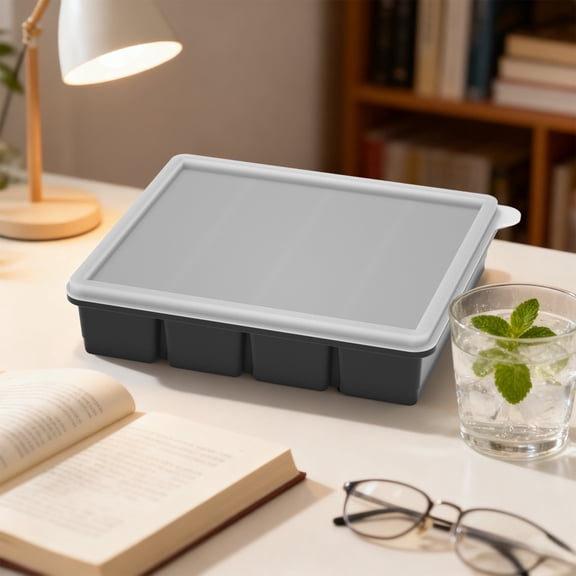 CaiYueKe Large Ice Cube Tray Silicone Mold with Lid Food Grade Freezer Storage Container Reusable Easy Release Big Ice Maker Box for Cocktails Whiskey Beverages Kitchen Home Use Flexible BPA Free