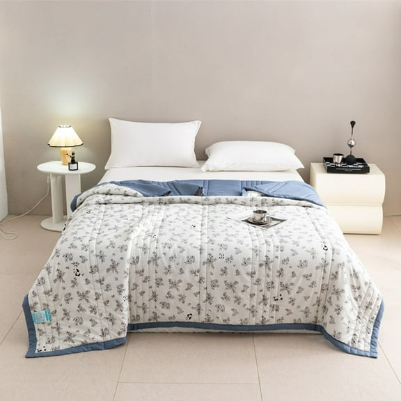 CaiYueKe Lightweight Summer Quilt Cooling Blanket for Adults, Breathable Washed Cotton Bedspread, Soft Polyester Filling, Reactive Printing Bedding Coverlet for Dormitory, Hotel, Travel, and Home Use