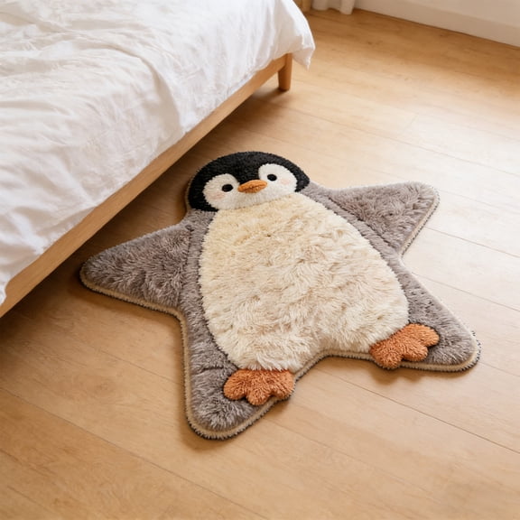 CaiYueKe Penguin Shaped Rug Soft Floor Mat Plush Nursery Carpet Playroom Decor Room Cute Animal Themed Non Slip Area Rug for Bedroom Living Room Cozy Comfortable Washable Gift Idea