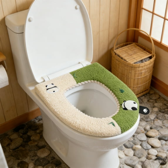 CaiYueKe Plush Toilet Seat Cover Warm Soft Cushioned Pad Non-Slip Bathroom Mat Winter Thickened Fleece Toilet Lid Cover Cozy Home Toilet Seat Protector