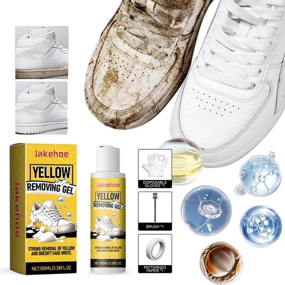 CaiYueKe Powerful White Shoe Cleaner Gel for Stain Removal, Anti Yellowing Brightener, No Wash Formula, Multi-Surface Sneaker Cleaner, Sports Shoe Restorer, Fast Drying Leather & Canvas Shoe Care Kit