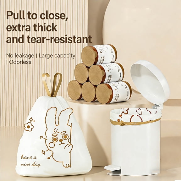 CaiYueKe Printed Drawstring Trash Bags Thick Leak-Proof Large Capacity Kitchen Garbage Bags with Automatic Tie Hand Tear Design for Home Office Bathroom Commercial Use