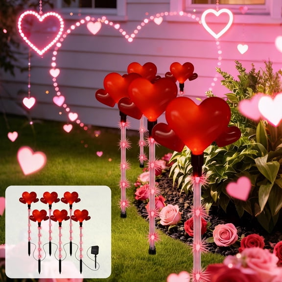 CaiYueKe Solar Powered Valentine's Day Lights Outdoor Decor, Waterproof LED Holiday Garden Yard Patio Decoration, Automatic Solar Lights for Valentine's, Romantic Solar Lantern String Lights