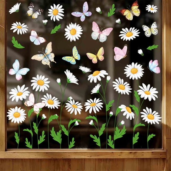 CaiYueKe Spring Window Clings Stickers, Butterfly Floral Decorations, Reusable Static Cling Decals for Glass Doors Home Wall Decor, Seasonal Holiday Party Storefront Decoration, Easy Peel and Stick