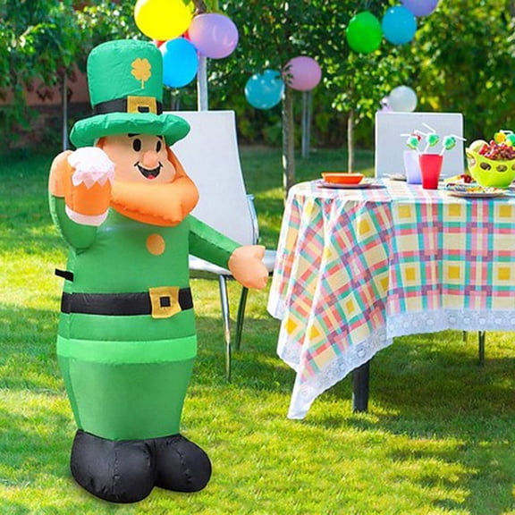 CaiYueKe St. Patrick's Day Inflatable Outdoor Decoration with LED Lights, Holiday Inflatable Leprechaun for Yard Garden Party Decor, Automatic Inflatable Shamrock Blow Up Decorations for Patio Lawn