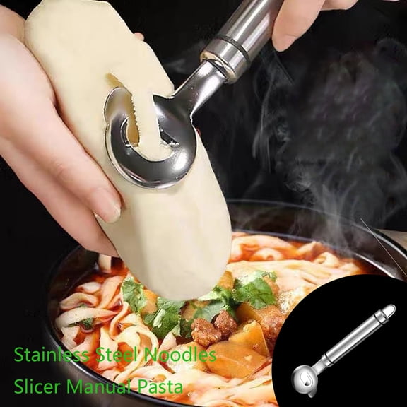 CaiYueKe Stainless Steel Handheld Noodle Cutter Manual Pasta Maker Machine for Chinese Knife-Cut Noodles Ramen Kitchen Tool Home Use Dough Roller for Homemade Italian Pasta
