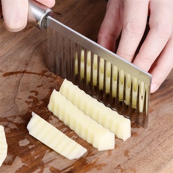 CaiYueKe Stainless Steel Potato Cutter, Corrugated Vegetable Chopper with Steel Handle, Wavy Slicer for French Fries Chips Carrots, Rust Resistant Ergonomic Kitchen Tool for Home Cooking