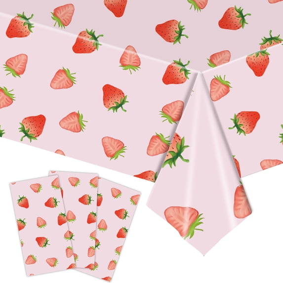 CaiYueKe Strawberry Party Disposable Tableware Set Paper Plates Cups Tablecloth Summer Fruit Birthday Decorative Dinnerware Kit Strawberry Theme Celebration Supplies