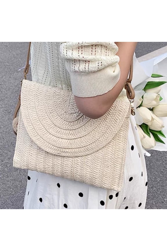 Striped Rectangular Straw Bag, Casual Vacation Shoulder Crossbody Tote, Woven Summer Beach Purse for Shopping Travel, Eco Friendly Natural Material Handbag for Women