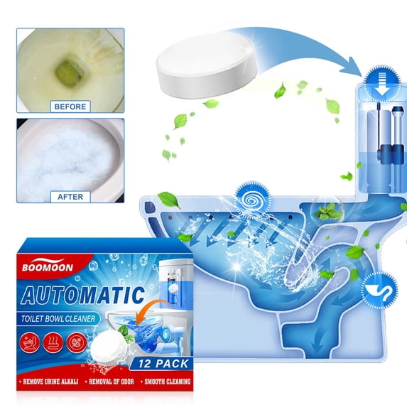 CaiYueKe Toilet Bowl Cleaner Tablets Automatic Drop In Tank Cleaner Bleach Formula for Stain Removal Limescale Rust Odor Control Long Lasting Fresh Easy Use Household Bathroom Supplies