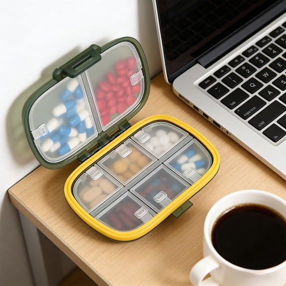 CaiYueKe Travel Pill Organizer, 8 Compartments Small Pill Box, Portable Daily Pill Case for Medicine, Vitamin, Supplement Storage, Compact Pill Container for Pocket, Purse, Travel, Office, Home Use