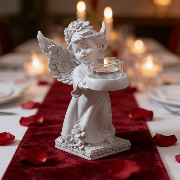 CaiYueKe Vintage Angel Wing Candlestick Holder, European Standing Posture Cherub Statue, Hand Rest Ornament for Romantic Mood Decor, Party Restaurant Living Room Decorative Accent, Resin Figurine