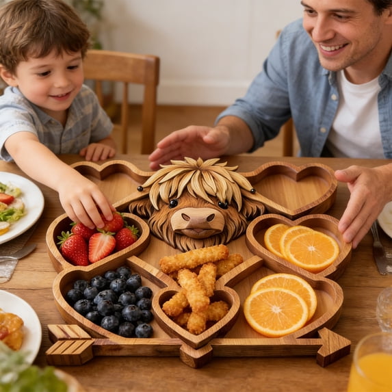CaiYueKe Wooden Highland Cow Charcuterie Board Serving Tray Platter for Cheese Meat Appetizers Holiday Party Picnic Farmhouse Kitchen Dining Decor Gift