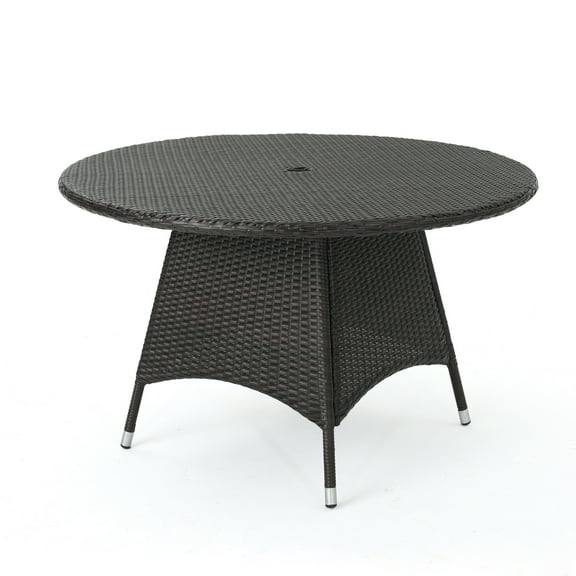 Caico Outdoor Wicker Round Dining Table, Multi Brown