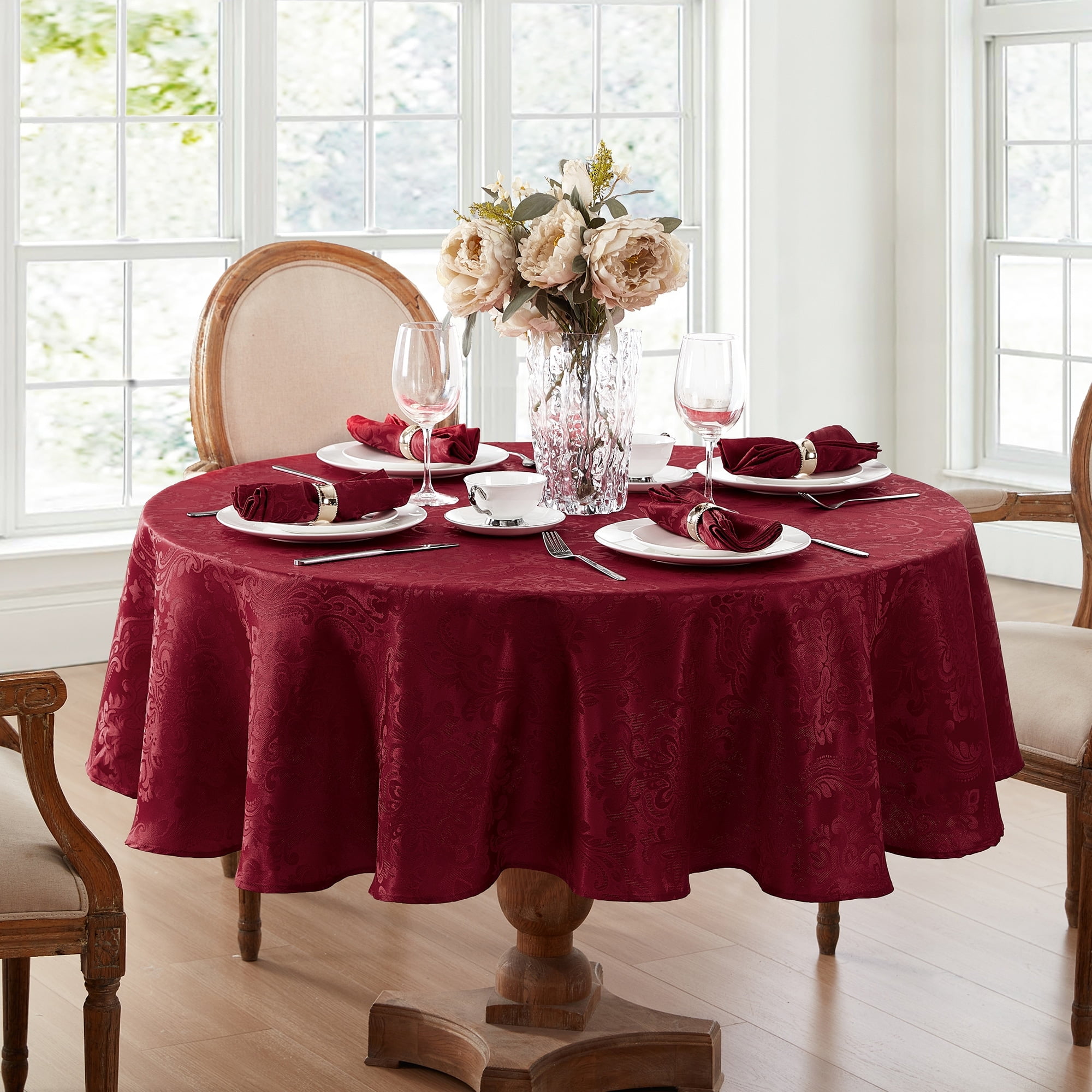 Elrene Home Fashions Caiden Damask Tablecloth - 60x102 Inches, Taupe, Woven Jacquard