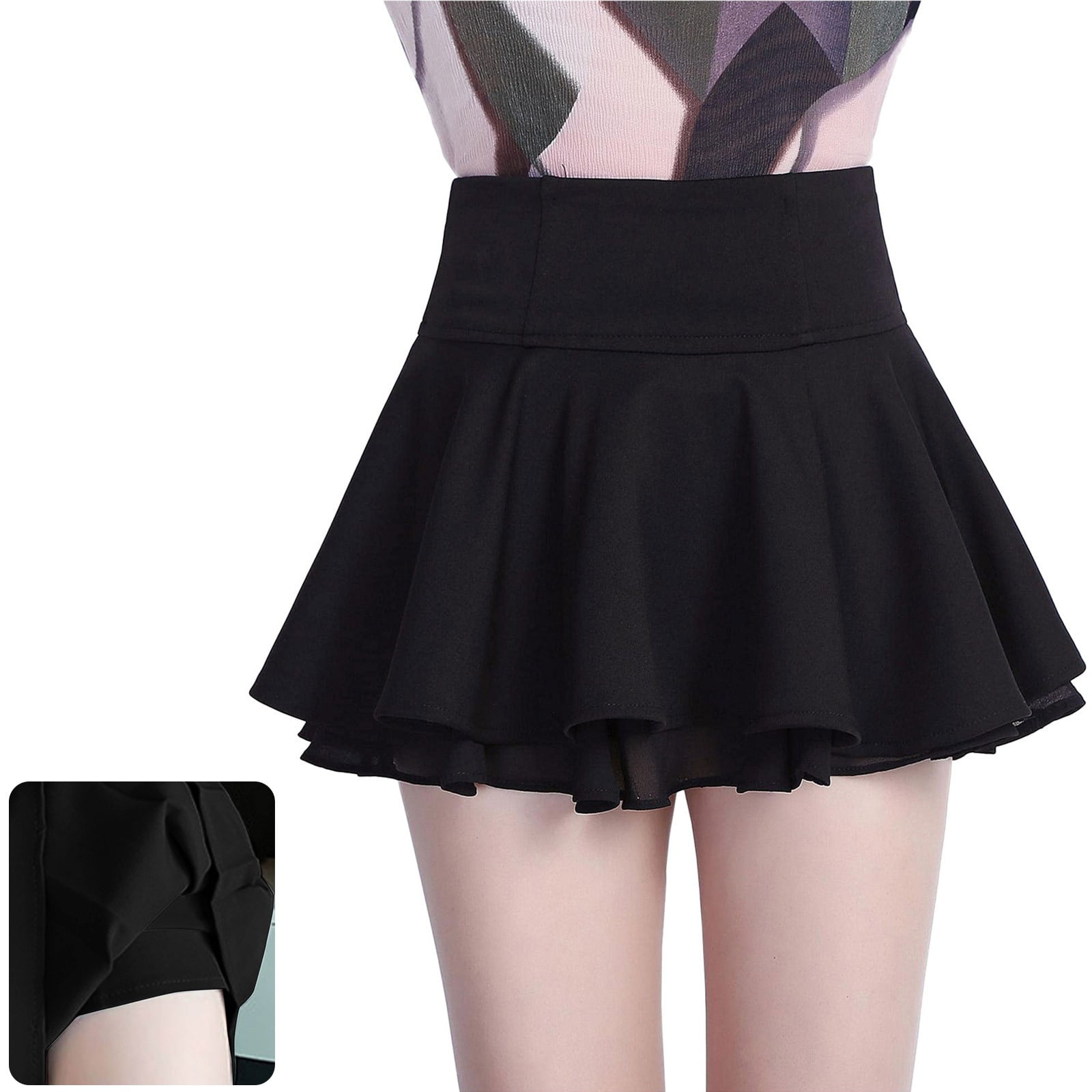 Caihaooo Women's Chiffon Solid Color Skirt Pleated Mini Skirt Cute plus