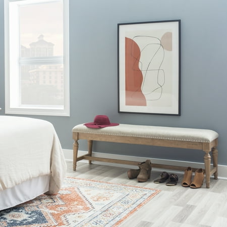 Cailey Upholstered Bench, Natural Frame with Natural Linen Fabric