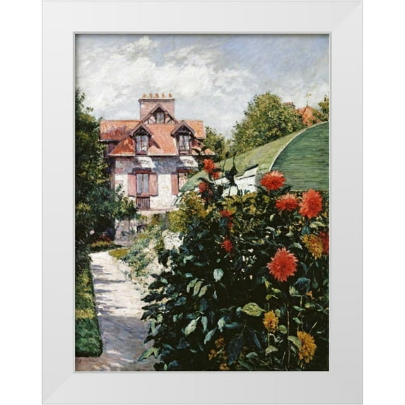 Caillebotte, Gustave 12x14 White Modern Wood Framed Museum Art Print Titled - The Dahlias, Petit Gennevilliers Garden