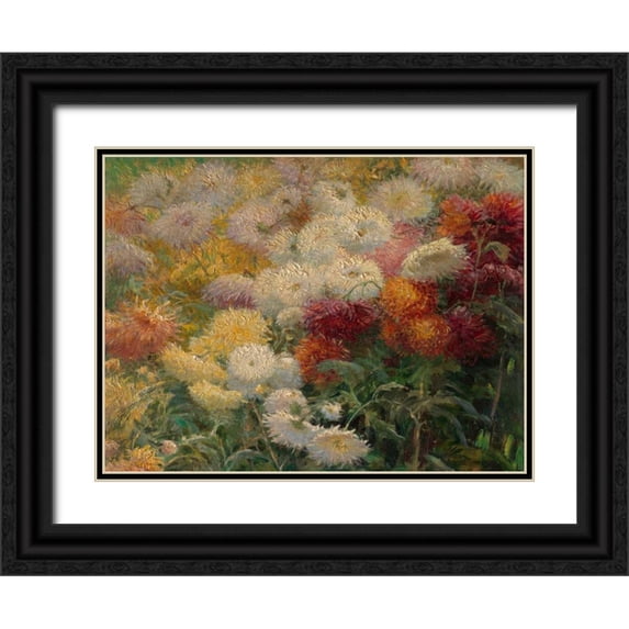 Caillebotte, Gustave 24x19 Black Ornate Wood Framed with Double Matting Museum Art Print Titled - Chrysanthemums in the Garden at Petit-Gennevilliers