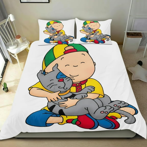 Caillou Themed Bed Sheet Set Three Piece Set 53x79 Inches Comfortable And Skin Friendly Unique Design Creating A Star Studded Night
