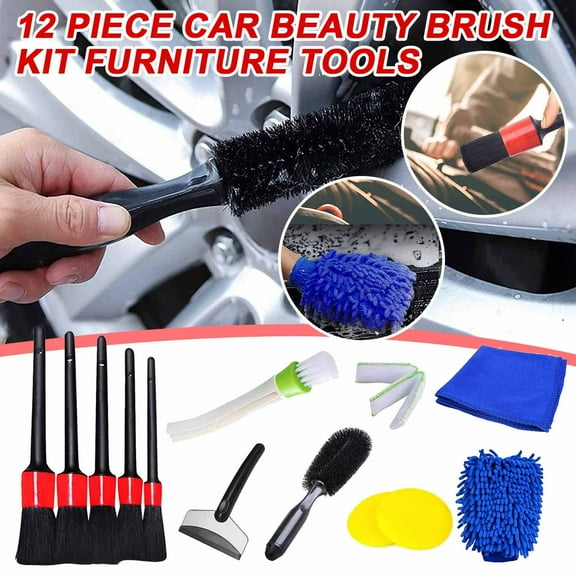 Cailmei 12 Piece Plastic Round Brush For Car Beauty Detail Car Cleaning Small Brush Multicolor