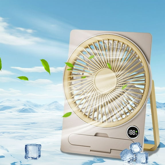Menrkoo Card Fan Portable Five Speed High Capacity Battery Hanging Two Use Office Desktop Fan Yellow 7.28X5.31X1.18In