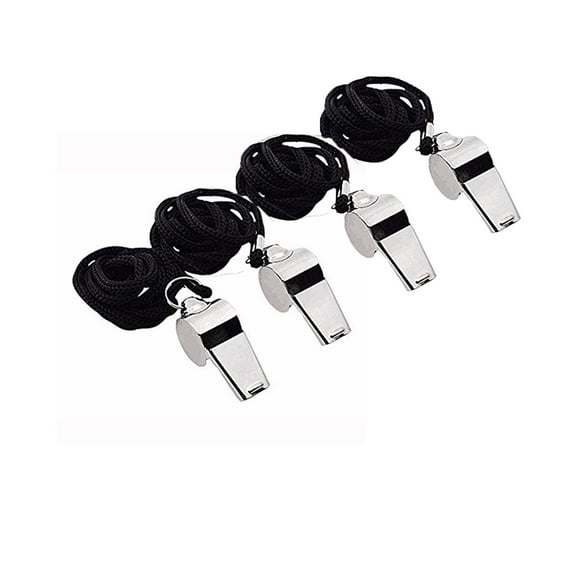 Menrkoo Metal Referee Whistle Stainless Steel Extra Whistle With Lanyard For School Sports Soccer Football Basketball 4Pc Black Free Size