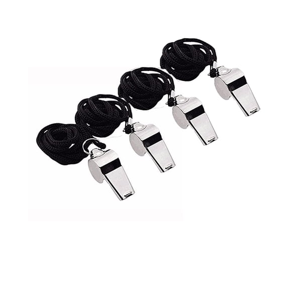 Menrkoo Metal Referee Whistle Stainless Steel Extra Whistle With Lanyard For School Sports Soccer Football Basketball 4Pc Black Free Size