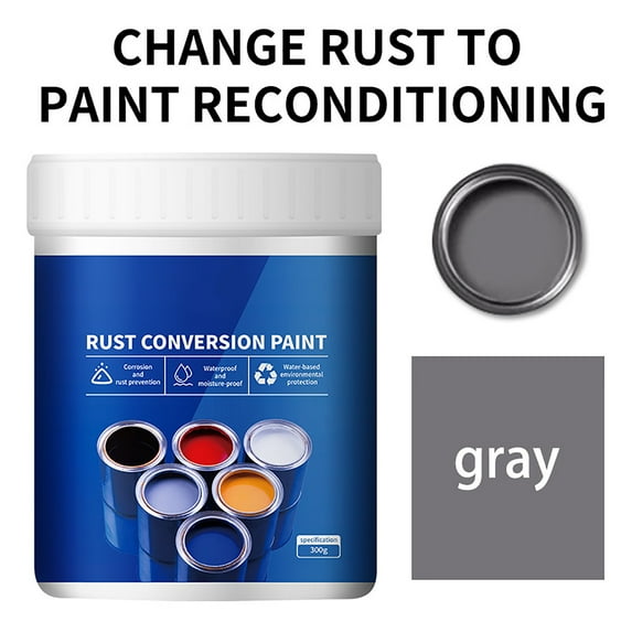Cailmei Weather Proof Rust Converter Paint For Metal Water-Based Reduce-Rust Paint Metal Paint Rust-Free Rust-Conversion Paint Color Steel Tile Renovations 500G Grey Free Size