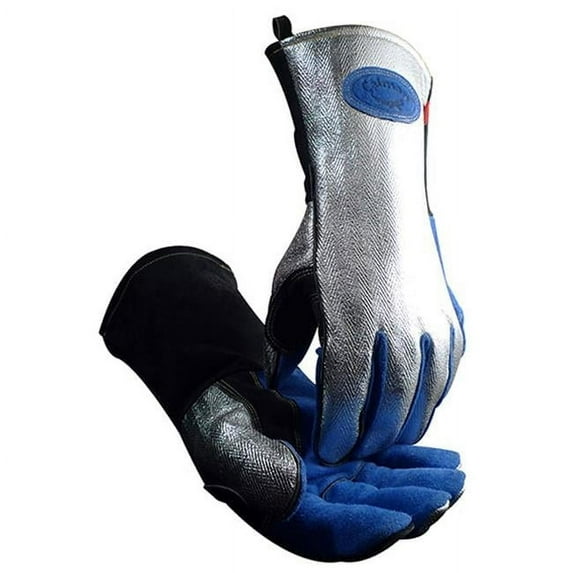 Caiman 20 in. Aluminized Back Kontour Kevlar Gloves, Blue & Charcoal