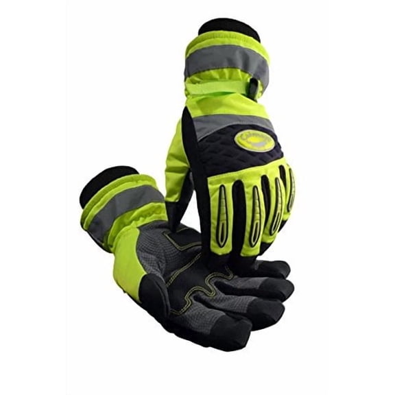 Caiman Hi-Vis Synthetic Leather Palm Winter Gloves, Heatrac Insulation, Padded G-Grip Patches, Kontour Design, Hi-Vis Yellow, 2X-Large (2991-7)