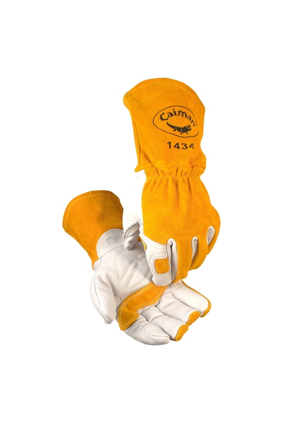 Premium Cow Grain MIG/Stick Welding Gloves, Cotton/Fleece Insulation, Kontour Design, White/Gold, Large (1434-5)