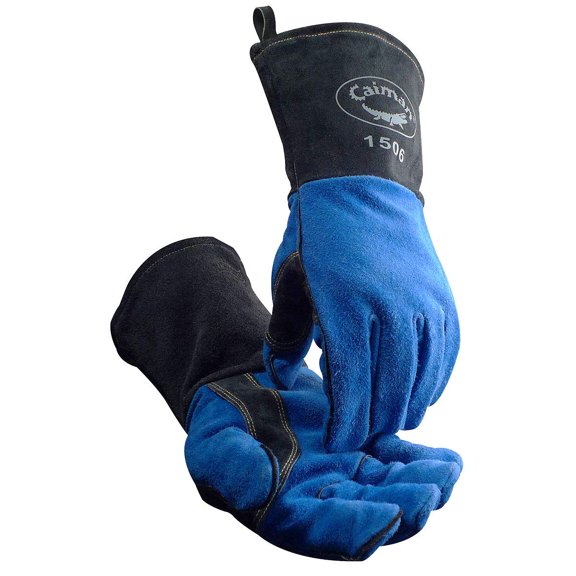Caiman Premium Split Cowhide MIG/Stick Welding Gloves, Fleece Lining, Kontour Design, Kevlar Stitching, Blue/Black, Large (1506)