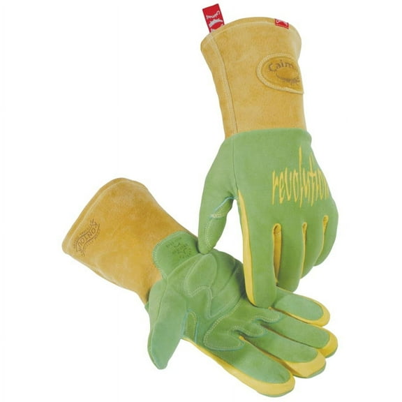 Caiman Revolution Welding Gloves, American Deerskin Leather, Large, Green/Gold - 1 PR (607-1816-L)