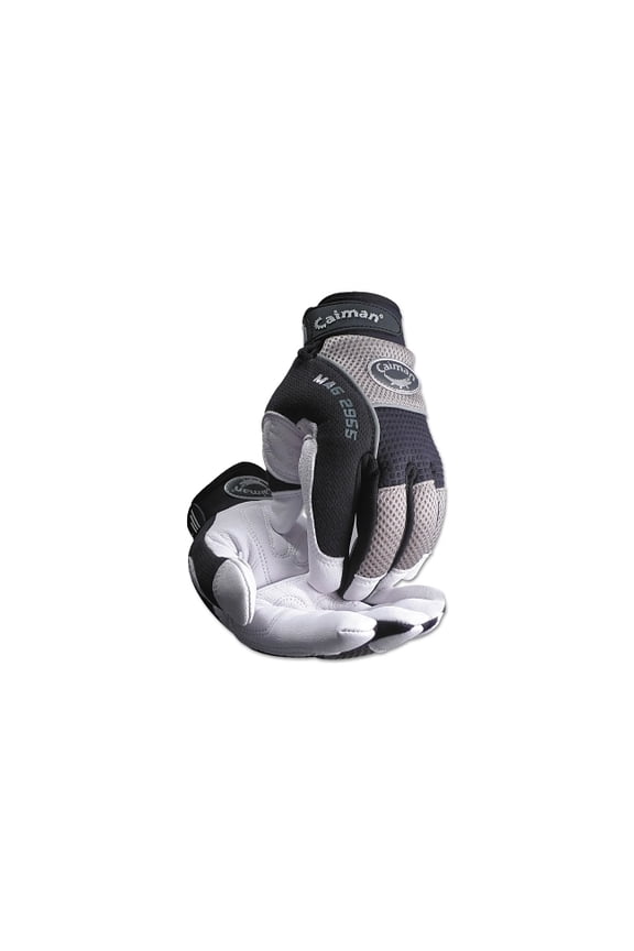 White Goat Grain Leather Palm Gloves, X-Large, White/Black/Gray - 1 PR (607-2955-XL)
