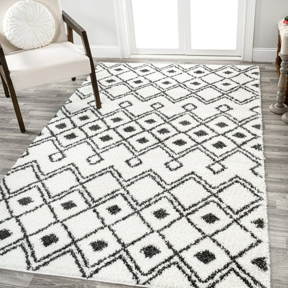 JONATHAN Y MOROCCAN HYPE 3 x 5 Area Rug, Caimari Moroccan Diamond Shag - White/Gray, MOH412A-3