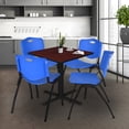 thumbnail image 1 of Cain 36" Mahogany Square Breakroom Table and 4 'M' Stack Chairs, Multiple Colors, 1 of 8