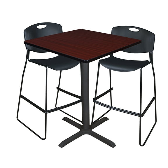 Cain 36" Square Café Table- Mahogany & 2 Zeng Stack Stools- Black