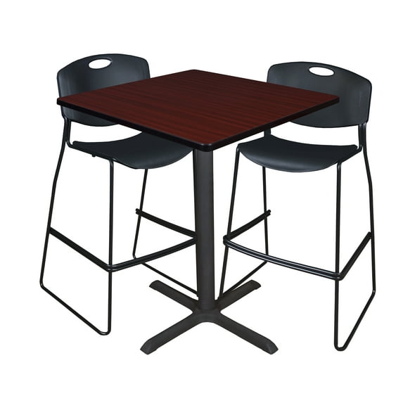 Cain 36" Square Café Table- Mahogany & 2 Zeng Stack Stools- Black