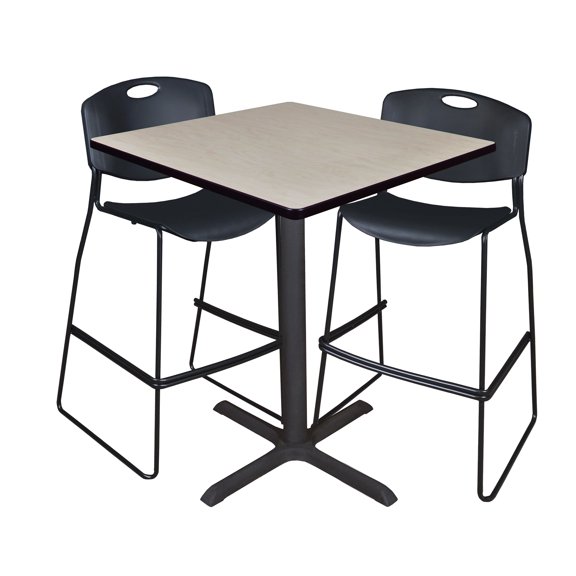 Cain 36" Square Café Table- Maple & 2 Zeng Stack Stools- Black