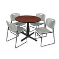 thumbnail image 1 of Regency 42 in. Round X-Base Breakroom Table- Cherry & 4 Zeng Stack Chairs- Grey, 1 of 9