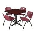 thumbnail image 1 of Regency Cain 42 in. Square X-Base Breakroom Table- Mahogany & 4 M Stack Chairs- Burgundy, 1 of 8